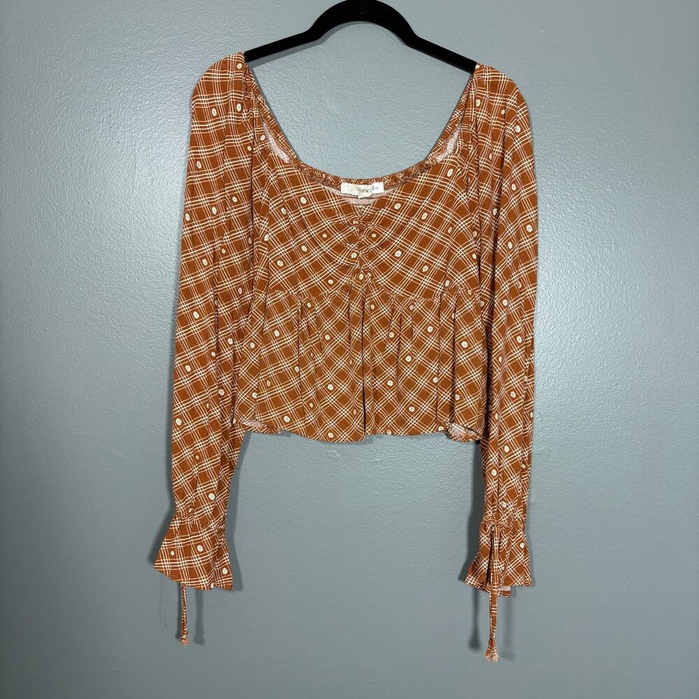 Rewind Brown Boho Hippie Cottage Smocked Top - Women's Size XL - Sweetheart Neck